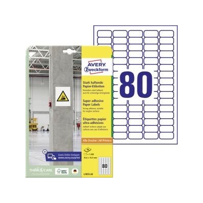Etikety univerzálne 35,6x16,9mm Avery A4, silne lepivé 20 hárkov