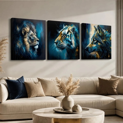 Set 3 obrazov Wild Kingdom — Lev, Tiger, Vlk - 3× 60×60 cm