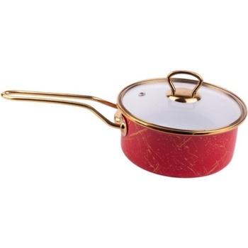 Goldmann Касерола със стъклен капак Goldmann GM 4521-16R, 16x8 см, 1.5L, Емайл, Индукция, Червен/Старо Злато (GM 4521-16R)