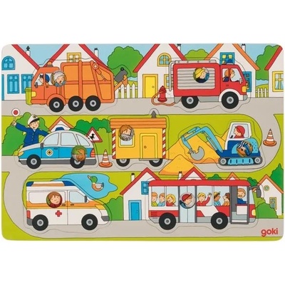 Goki Дървен пъзел Goki - На улицата, с фон (57474)