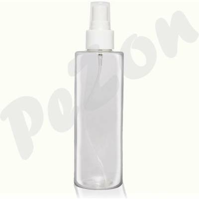 Láhev 200ml: Kulatá průhledná, bezbarvá láhev, 200ml - Objem 200ml s rozprašovačem