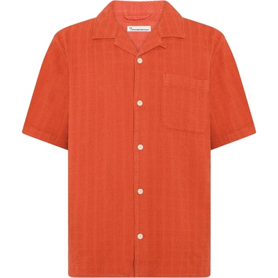 KnowledgeCotton Apparel Мъжка риза с копчета KnowledgeCotton Apparel Organic Cotton Structure Shirt - Burnt Brick (033-3208-0112)