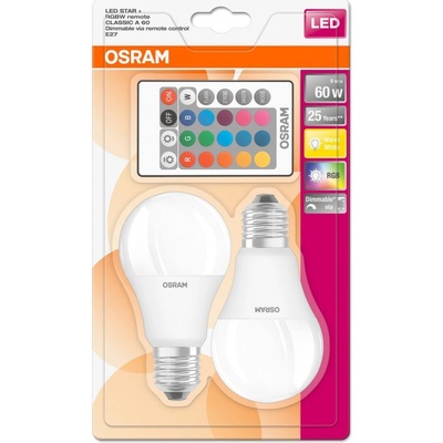 Osram Retrofit Sada LED žiaroviek, 806 lm, RGB, teplá biela, E27, 2 ks LED STAR+ CL A RGBWFR 60 DIMMABLE V