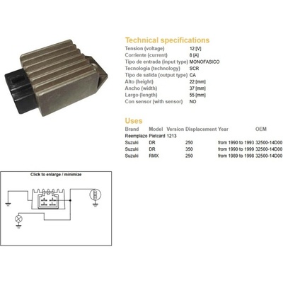 DZE regulátor napětí SUZUKI DR 250 90-93; DR 350 90-99; RMX 250 89-98 (32500-14D00) 12V/8A
