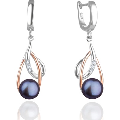 AGATO Půvabné náušnice v provedení bicolor s tmavou perlou AGUC2676P