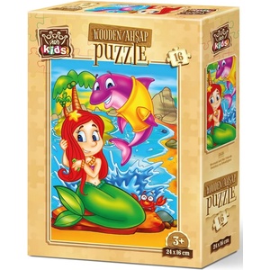 Art Puzzle Дървен пъзел Art Puzzle от 16 части - Русалката и нейния приятел (5858) - baby