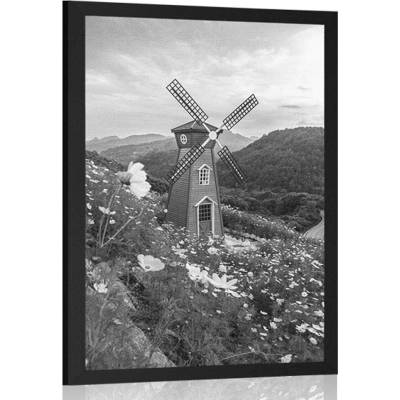 Plakát louka u kouzelného mlýna v černobílém provedení - 20x30 silver