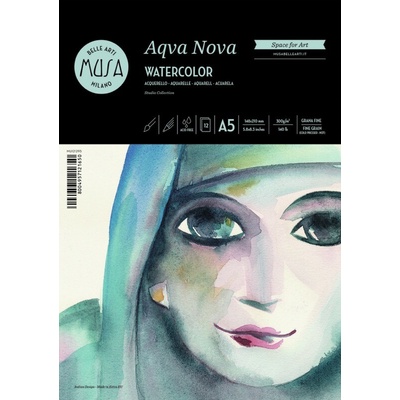 Musa Aqva Nova Watercolor blok akvarelových papírů A5 300 g/m2 12 listů lepená vazba