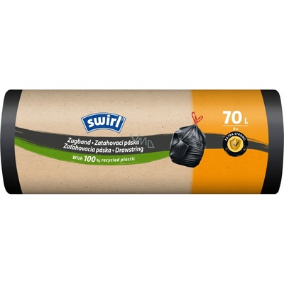 Vrecia na odpad Swirl, extra pevné, zaťahovacie, čierne, 70 l, 8 ks