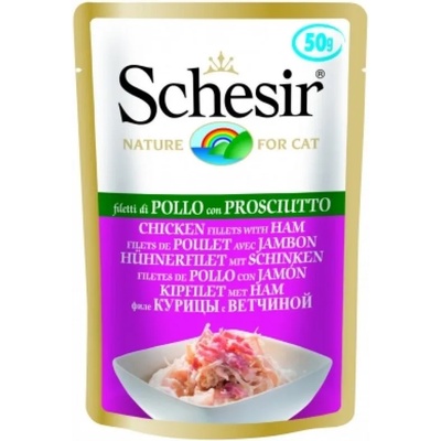 Schesir Adult Pouch - пауч с пилешки филенца и шунка, 50гр