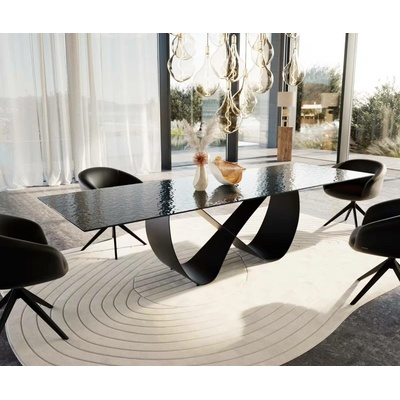DELIFE Jídelní stůl Edge 300 x 100 reliéfní sklo kouřové černé 3D design Infinity kovová černá