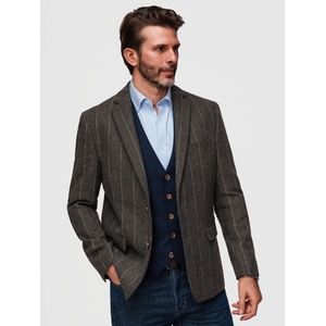 Ombre Clothing Мъжко елегантно плетено сако с фин карирана структура от вълнена смес - тъмно кафяво V3 M166 Ombre Clothing Ombre Clothing | Siv | МЪЖЕ | S