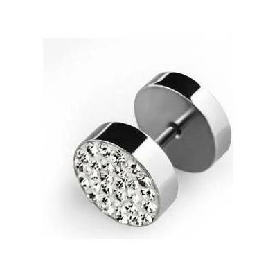 Prosperk falešný piercing plug s krystalky ocelový černá