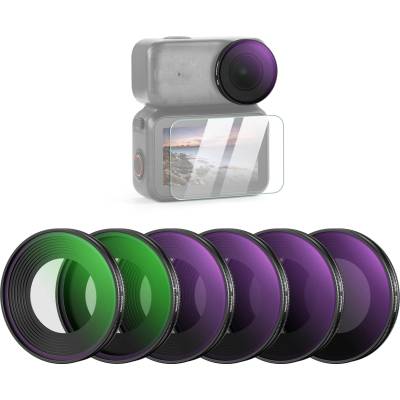 NEEWER ND filter set compatible with DJI Osmo Nano (ND8/16/32/64/UV/CPL), pack of 6, screw-on action cam gray filter polarizing filter UV lens filter, photo accessories with screen protector made of tempered glass - FL-N9