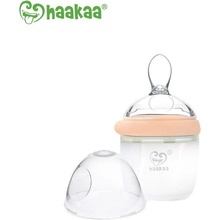 Haakaa dojčenská silikónová fľaša s lyžičkou na kŕmenie broskyňová 160 ml
