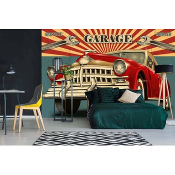 DIMEX ART s. r. o Самозалепваща се флизелинова фототапета ретро плакат гараж 375 x 250 см