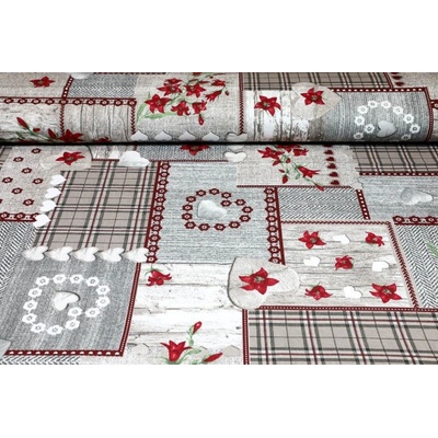 MADE IN ITALY Dekoračná látka bavlna patchwork s kvetmi a srdiečkami, šírka 140 cm Viacfarebná Šírka 140 cm