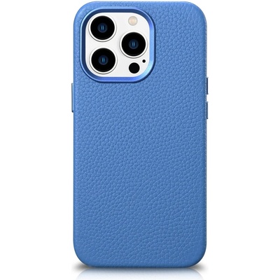 ICARER Кейс от естествена кожа iCarer Litchi Premium за iPhone 14 Pro Max, магнитен, съвместим с MagSafe, Светлосин (WMI14220712-LB) (WMI14220712-LB)