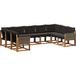 vidaXL Комплект дивани за открито 9 бр. Естествено и черно (3382204)