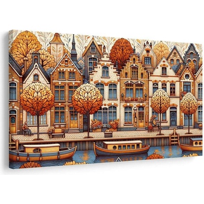 Obraz podzimní ulička s loděmi u kanálu - 60x40