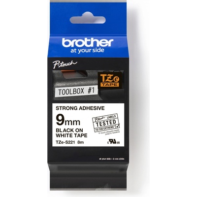 Brother TZ-S221 / TZe-S221 Pro Tape, 9mm x 8m, čierna tlač/biely podklad, originálna páska
