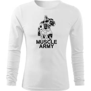 DRAGOWA FIT-T Тениска с дълъг ръкав Muscle Army Man, бяла, 160 г/м2 (5663)