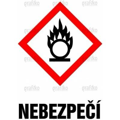 Grafiko | GHS 03 – oxidační látky - symbol se signálním slovem Nebezpečí - Materiál Samolepící PVC folie, Rozměr 74x52mm