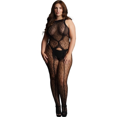 Le Desir Bodystocking Leopard Plus Size - model s otvoreným rozkrokom, vzor leopard