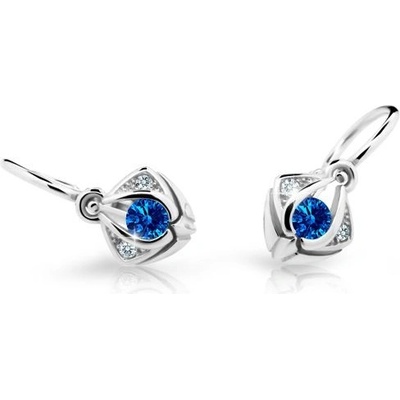 Danfil dětské náušnice C2217 z bílého zlata s kamínkem Dark Blue zapínání brizura