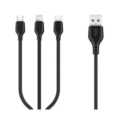 XO Кабел за зареждане и пренос на данни XO cable NB103 3in1 USB - Lightning + USB-C + microUSB 1, 0 m 2, 1A, Черен (NB103)