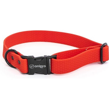 Anipro Hexagon - Регулируем нашийник за кучета, водоустойчива лента хексагон 25мм/35-55см червен с черна тока