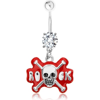 Šperky eshop piercing do pupíku chirurgická ocel zirkon lebka nápis ROCK SP83.25