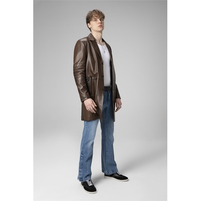 Jacket Club Мъжки шлифер от естествена кожа e2031 - Камел #358861 (358861_Тъмно кафяв)