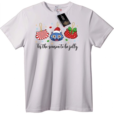 NOONEBRAND Тениска Коледно Коте Весело - XS, White
