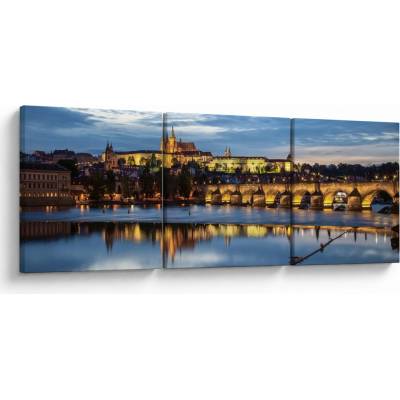Obraz Pražského hradu a Karlova mostu, třídílný 90x30 cm