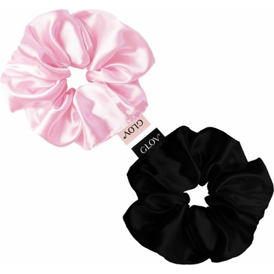 Glov Saténové gumičky do vlasů Satin Scrunchies, velikost S, růžová/černá, 2 ks