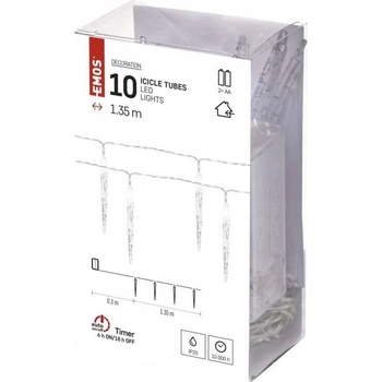 Emos DCGC01 Lighting LED vianočná girlanda 10x cencúľ 1,35 m 2x AA vnútorná studená biela časovač