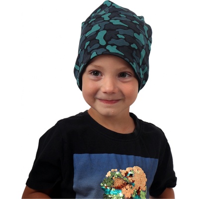 Detská čiapka bavlnená obojstranná čierna+ zelený maskáč