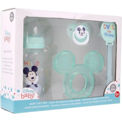 Stor Disney Baby 4 dielny darčekový set Mickey Mouse fľaša hryzátko cumlík a držiak 13008