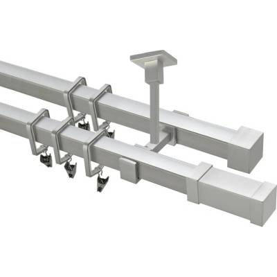 OK-GarnýžeCZ Garnýž kovová hranatá dvouřadá 20x20mm Zanotti satina 420 cm do stěny / na tunýlek - bez kroužků