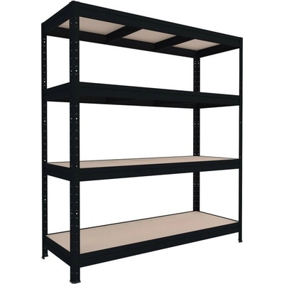 Biedrax Veľký regál do pivnice 60 x 200 x 180 cm, čierny, 4 police MDF, nosnosť 350 kg na policu