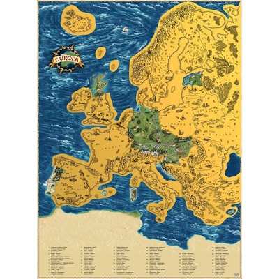 Stírací mapa Evropy XL zlatá – Sleviste.cz