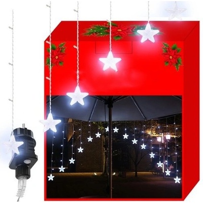 ShopJK VÁNOČNÍ SVĚTELNÝ ŘETĚZ 136X LED 31V LEDOVÉ HVĚZDY STUDENÁ BÍLÁ 8 REŽIMŮ 11338