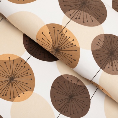 Bavlněná látka/plátno Sandra SA-488 Hnědo-béžové designové pampelišky - šířka 160 cm