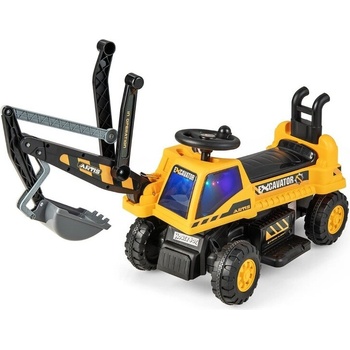 Costway 6v Детски багер с въртяща се и регулируема кофа и музика Черен + Жълт