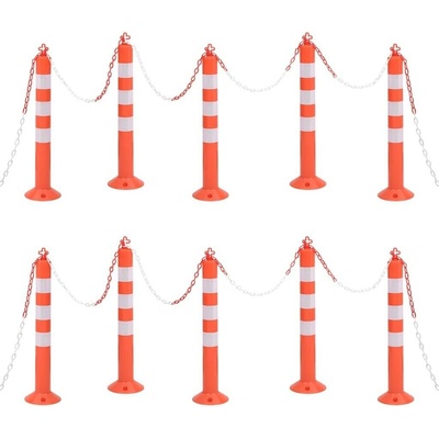 Zahrazovací sloupky k řízení dopravy 10 ks s řetězem 75 cm PE