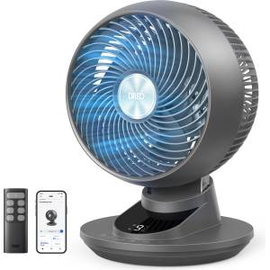 DREO 3D table fan, very quiet 22 dB, small fan with remote control, 8.8 m/s strong airflow, 90° oscillation, app & voice control, 9 levels, 8/12h timer for bedroom & office - DR-HAF008 (DR-HAF008)