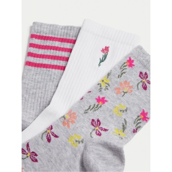 Marks & Spencer Sada tří párů dámských ponožek v šedé bílé a růžové