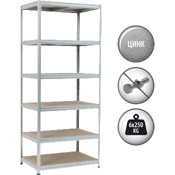 Carmen Метален стелаж STAR 213x90x60 см, до 250 кг на рафт - цинк