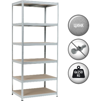 Carmen Метален стелаж STAR 213x90x60 см, до 250 кг на рафт - цинк